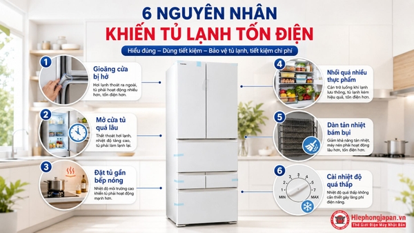 Các nguyên nhân khiến tủ lạnh hao điện như hở gioăng, mở cửa nhiều và đặt gần nguồn nhiệt