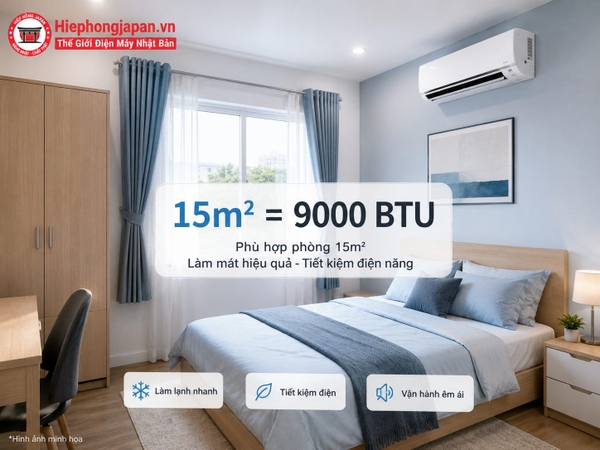 Phòng ngủ 15m2 phù hợp với điều hòa 9000 BTU