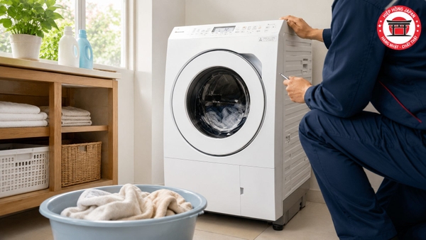 Quần áo bị lệch tải khiến máy giặt Panasonic vắt không ráo nước