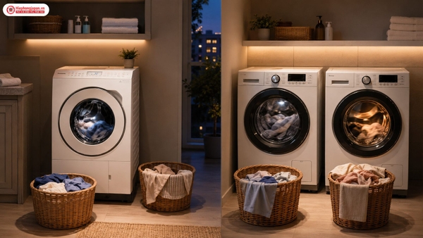 So sánh tốc độ xử lý nhiều mẻ của máy giặt sấy và hai máy riêng