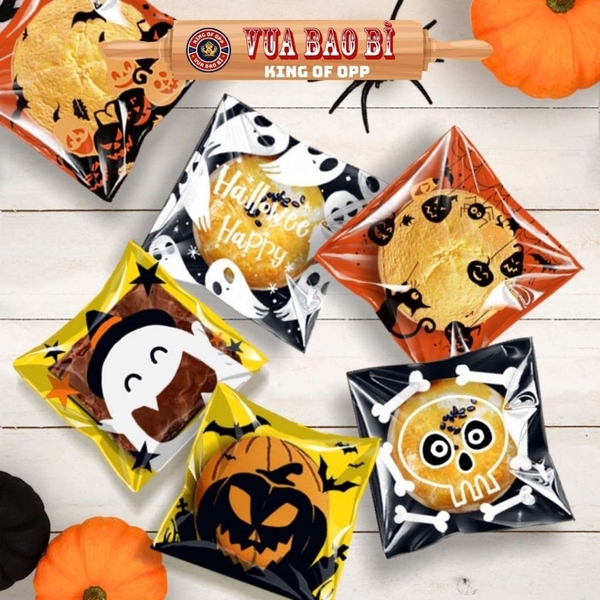 Túi đựng bánh kẹo, dán miệng, bao bì họa tiết Halloween bảo quản thực phẩm, 10*103 - VUA BAO BÌ