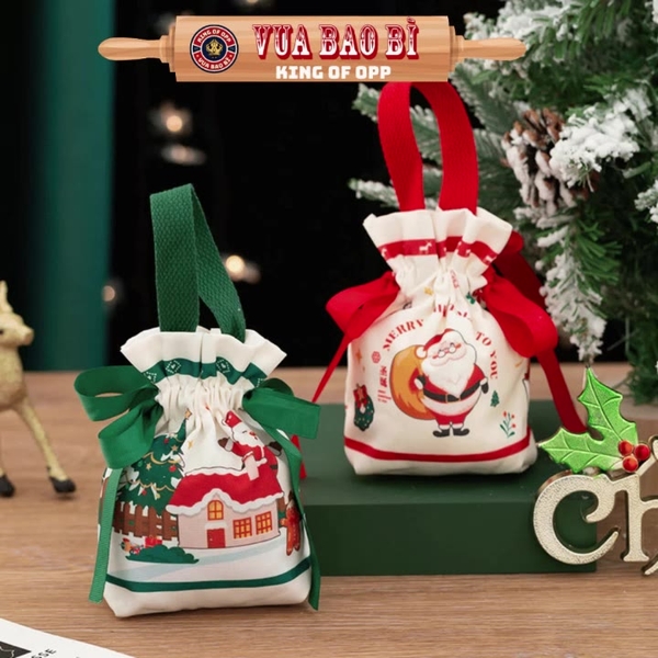 Túi vải đựng quà Giáng Sinh có quai xách, túi quà noel dễ thương ngộ nghĩnh