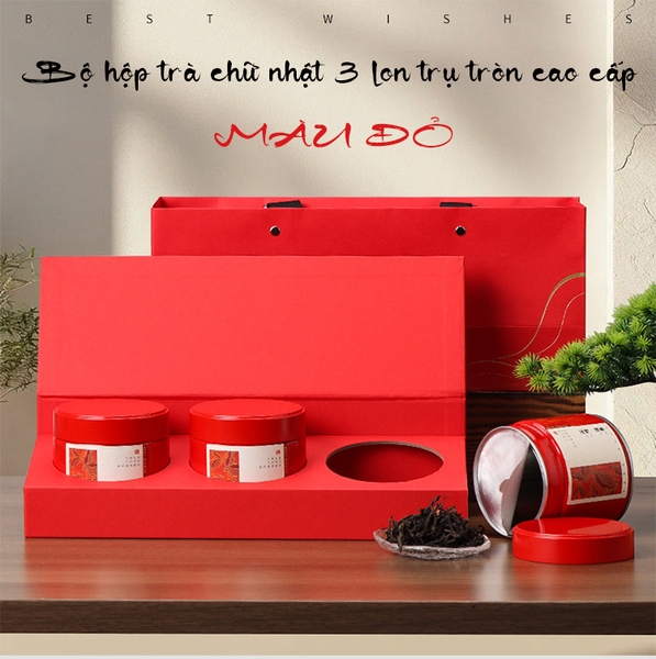 Bộ Hộp Trà Chữ Nhật 3 Lon Trụ Tròn – HVL TEA