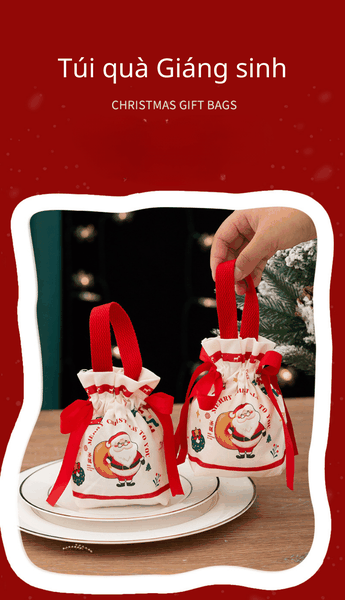 Túi vải đựng quà Giáng Sinh có quai xách, túi quà noel dễ thương ngộ nghĩnh