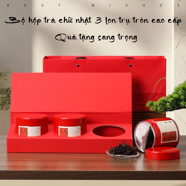 Bộ Hộp Trà Chữ Nhật 3 Lon Trụ Tròn – HVL TEA