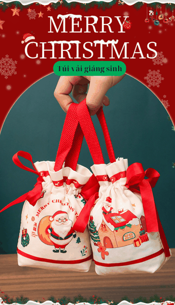Túi vải đựng quà Giáng Sinh có quai xách, túi quà noel dễ thương ngộ nghĩnh