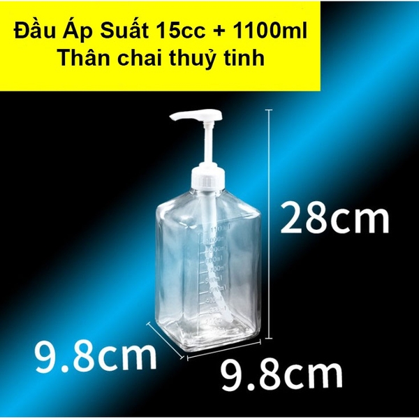 Bình bơm đường/siro thủy tinh có pump 1100ml cao cấp, loại tốt - HVL TEA