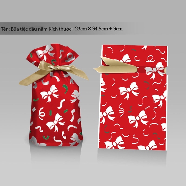 Túi đựng bánh/kẹo, túi đựng quà chủ đề Noel kích thước 15 * 23, dây nơ buộc - VUA BAO BÌ