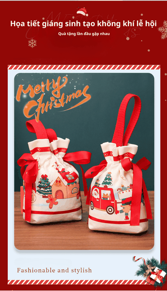 Túi vải đựng quà Giáng Sinh có quai xách, túi quà noel dễ thương ngộ nghĩnh