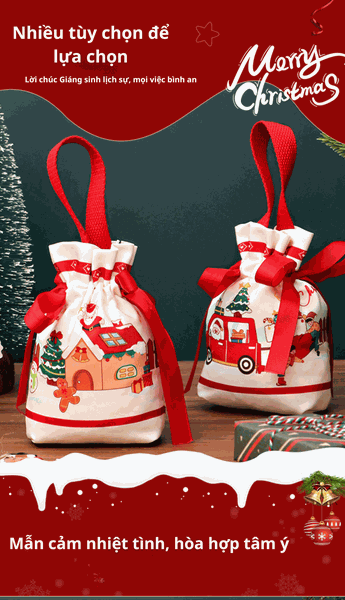 Túi vải đựng quà Giáng Sinh có quai xách, túi quà noel dễ thương ngộ nghĩnh