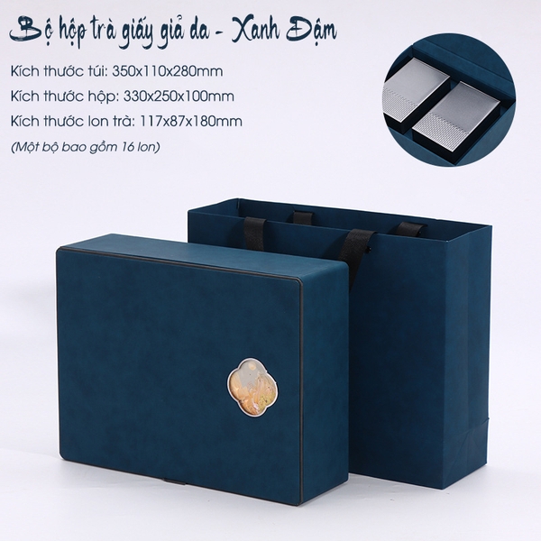 Bộ Hộp Trà Giấy Da Họa Tiết Cao Cấp
