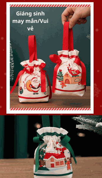 Túi vải đựng quà Giáng Sinh có quai xách, túi quà noel dễ thương ngộ nghĩnh