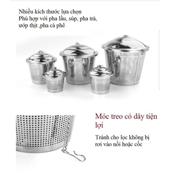 Lọc trà inox 304 hình trụ, có dây treo, không gỉ, nhiều kích thước - HVL