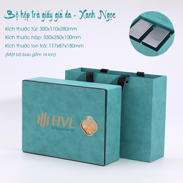 Bộ Hộp Trà Giấy Da Họa Tiết Cao Cấp