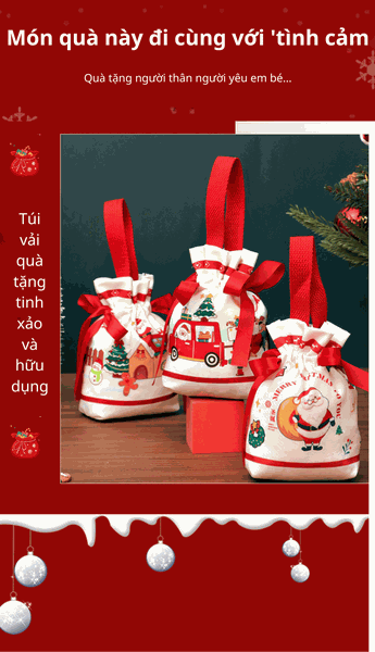 Túi vải đựng quà Giáng Sinh có quai xách, túi quà noel dễ thương ngộ nghĩnh