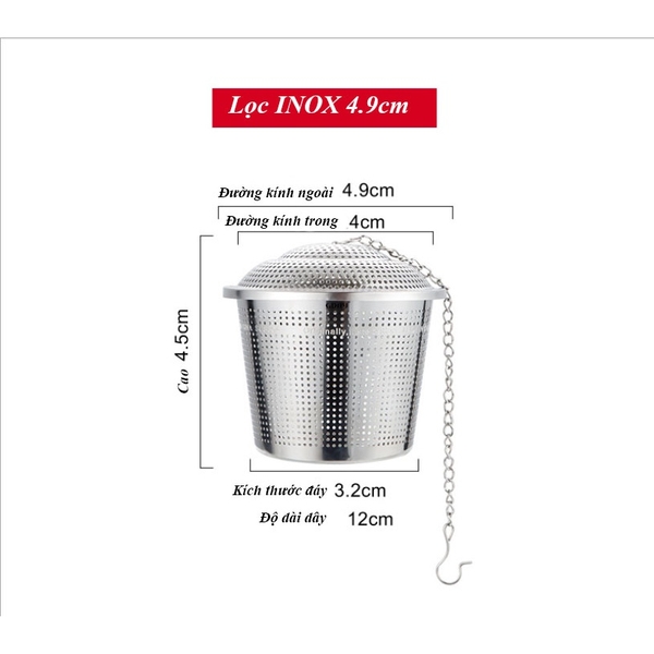 Lọc trà inox 304 hình trụ, có dây treo, không gỉ, nhiều kích thước - HVL