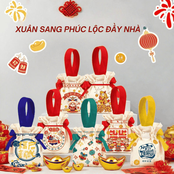 Túi Vải Tết HVL 2026 - Túi Canvas Đựng Quà Mini Sang Trọng & Gọn Nhẹ