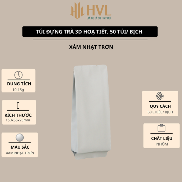 Túi Đựng Trà 3D Nhôm Trơn & Nhám 15x5.5x2.5cm – 50 Túi/Bịch
