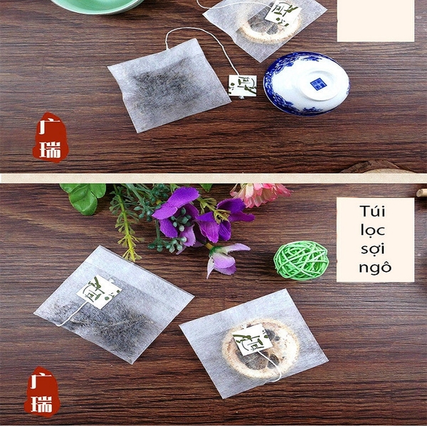 Combo 100 Túi Lọc Trà, Thảo Dược Có Dây Nhúng, Chất Liệu Tự Nhiên Sợi Ngô Siêu Thấm, Kiểu Dáng Gấp Miệng - HVL