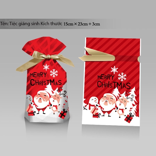 Túi đựng bánh/kẹo, túi đựng quà chủ đề Noel kích thước 15 * 23, dây nơ buộc - VUA BAO BÌ