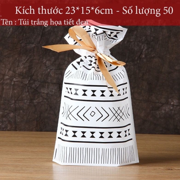 Túi đựng bánh kẹo có Dây Nơ, nhiều họa tiết, bao bì đựng bánh buộc dây 50 túi/sp - VUA BAO BÌ