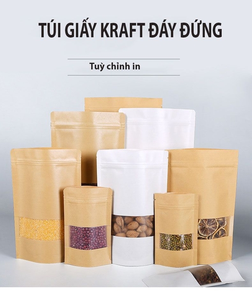 Túi zip giấy kraft nhiều size - màu vàng