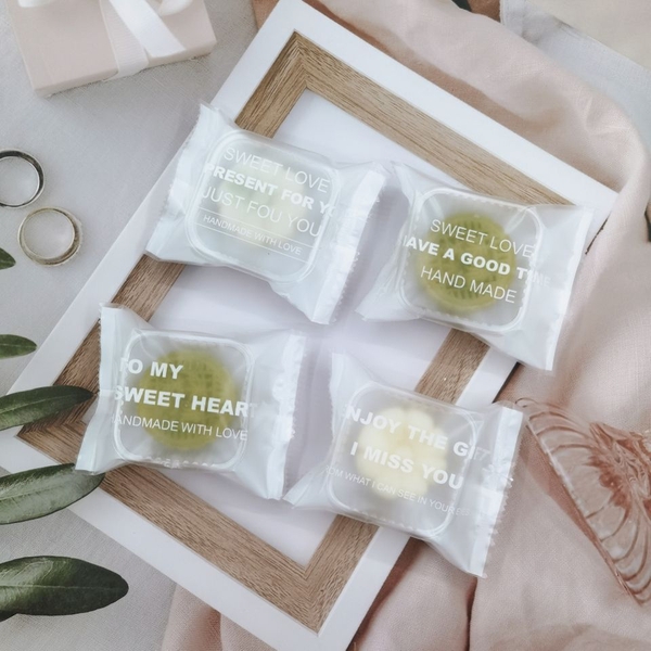 Túi đựng bánh họa tiết Sweet lãng mạn, chữ tiếng anh trắng 4in1 - 100 túi/sp