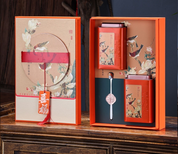 Bộ Hộp Trà 2 Hũ Họa Tiết Đôi Chim & Hoa Đào Trắng - Quà Tặng Cao Cấp HVL