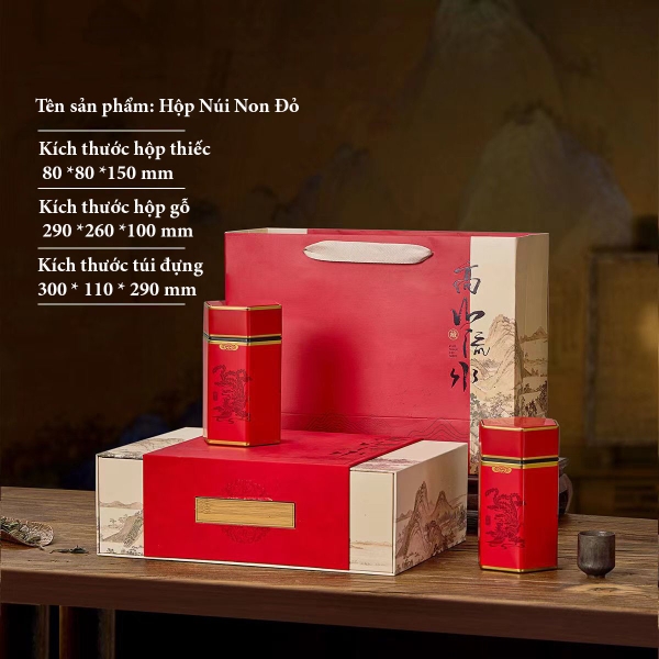 Bộ Hộp Trà Gỗ Vân Sơn Cao Cấp - Quà Tặng Sang Trọng HVL