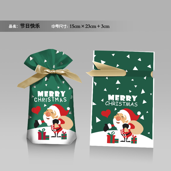 Túi đựng bánh/kẹo, túi đựng quà chủ đề Noel kích thước 15x23, dây nơ buộc - VUA BAO BÌ