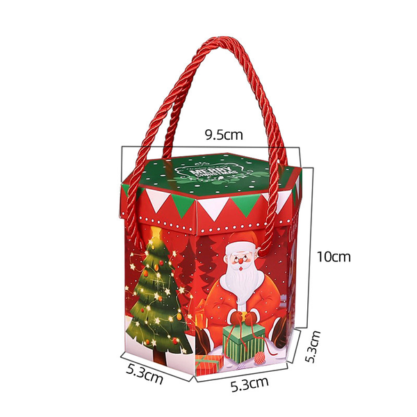 Hộp giấy đựng quà Giáng Sinh có quai xách - Santa Lục Giác Xanh
