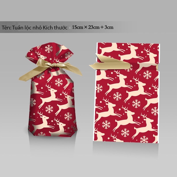 Túi đựng bánh/kẹo, túi đựng quà chủ đề Noel kích thước 15 * 23, dây nơ buộc - VUA BAO BÌ