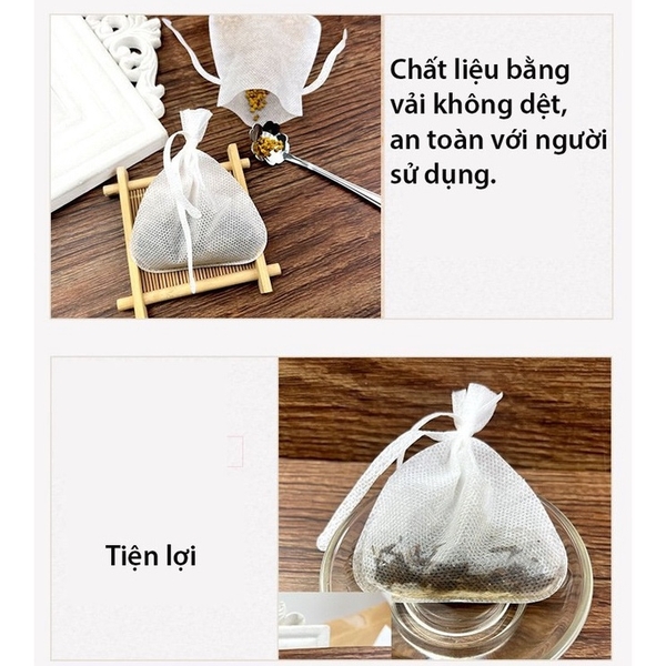 Combo 50 túi lọc trà, vải không dệt có dây thắt, kiểu dáng hũ có tai, tăng tốc độ lọc, thẩm thấu tốt - HVL