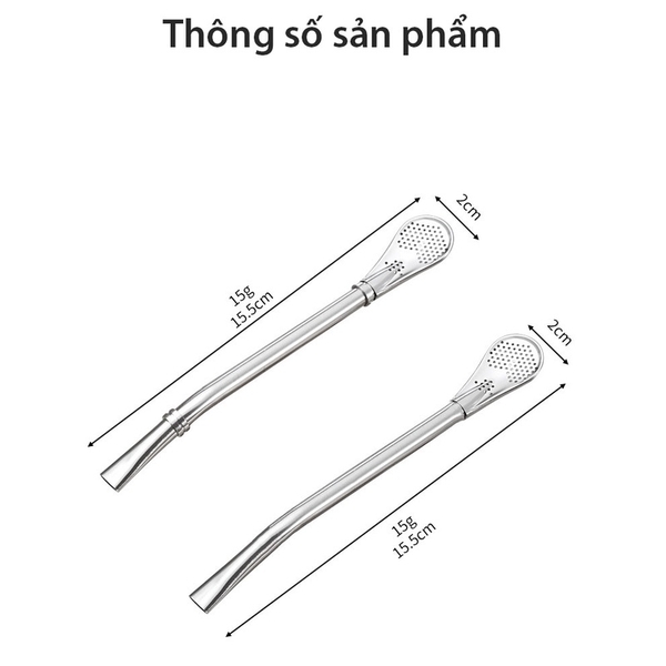 Ống hút kiêm thìa lọc dùng trong uống cà phê, trà sữa, các loại thức uống, chất liệu inox 304 cao cấp - HVL TEA