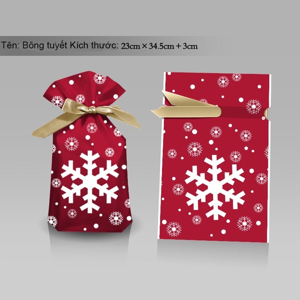 Túi đựng bánh/kẹo, túi đựng quà chủ đề Noel kích thước 15 * 23, dây nơ buộc - VUA BAO BÌ