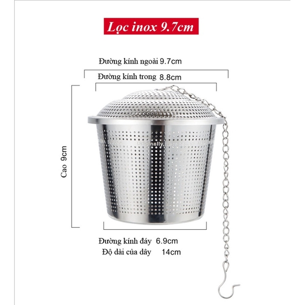 Lọc trà inox 304 hình trụ, có dây treo, không gỉ, nhiều kích thước - HVL