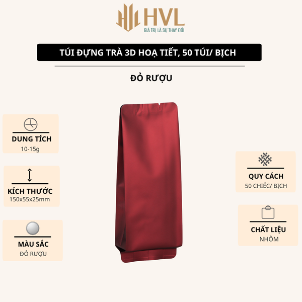 Túi Đựng Trà 3D Nhôm Trơn & Nhám 15x5.5x2.5cm – 50 Túi/Bịch