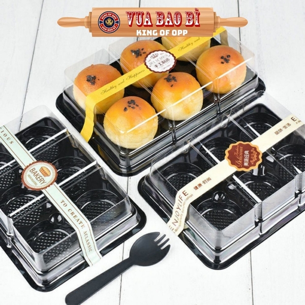 10 Hộp 6 bánh trứng, bánh trung thu, khay đựng bánh có nắp, đựng bánh hình tròn - VUA BAO BÌ