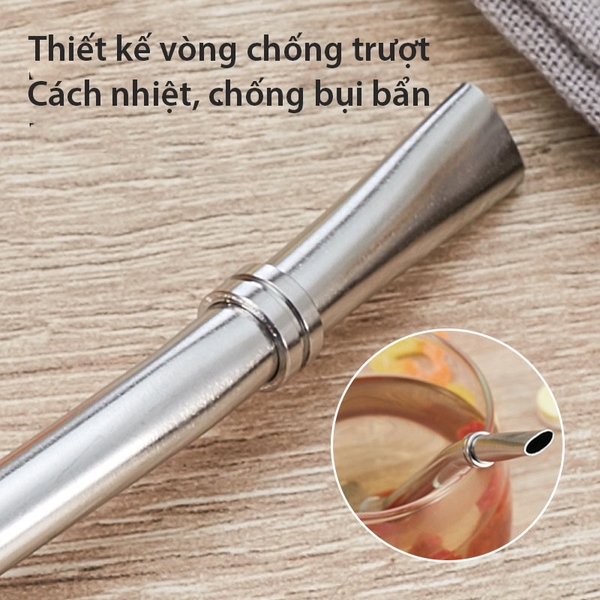 Ống hút kiêm thìa lọc dùng trong uống cà phê, trà sữa, các loại thức uống, chất liệu inox 304 cao cấp - HVL TEA
