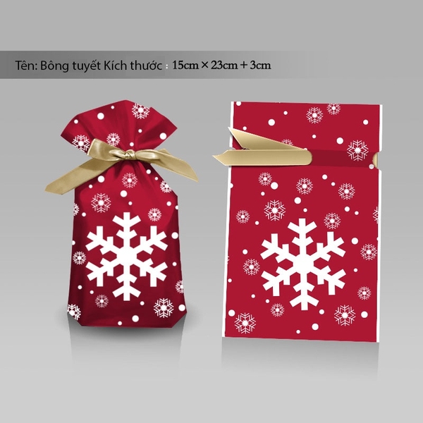 Túi đựng bánh/kẹo, túi đựng quà chủ đề Noel kích thước 15 * 23, dây nơ buộc - VUA BAO BÌ