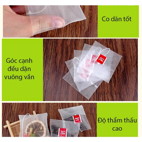 Combo 100 Túi Lọc Trà Có Dây Nhúng Gấp Miệng, Chất Liệu Loại Lưới An Toàn - HVL