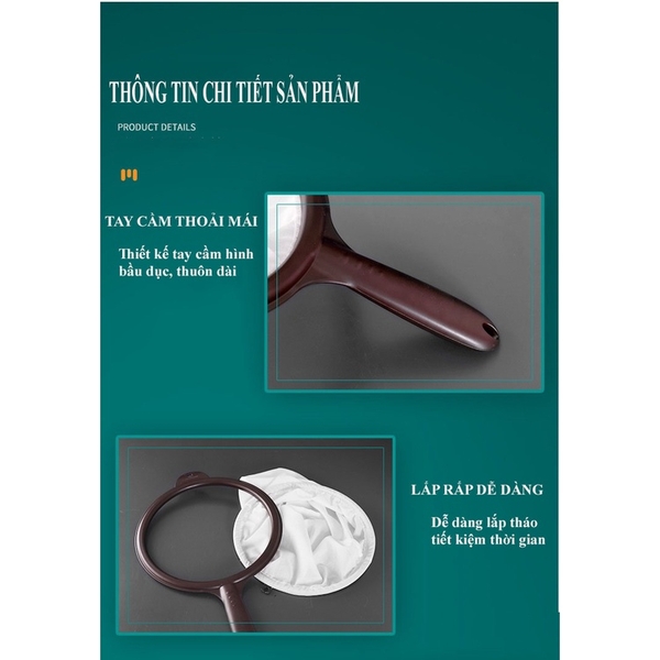 Vợt lọc trà vải, quai inox, nhiều kích thước, vợt lọc màu cà phê, HVL TEA