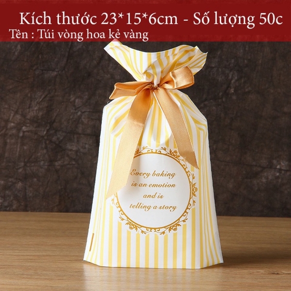 Túi đựng bánh kẹo có Dây Nơ, nhiều họa tiết, bao bì đựng bánh buộc dây 50 túi/sp - VUA BAO BÌ