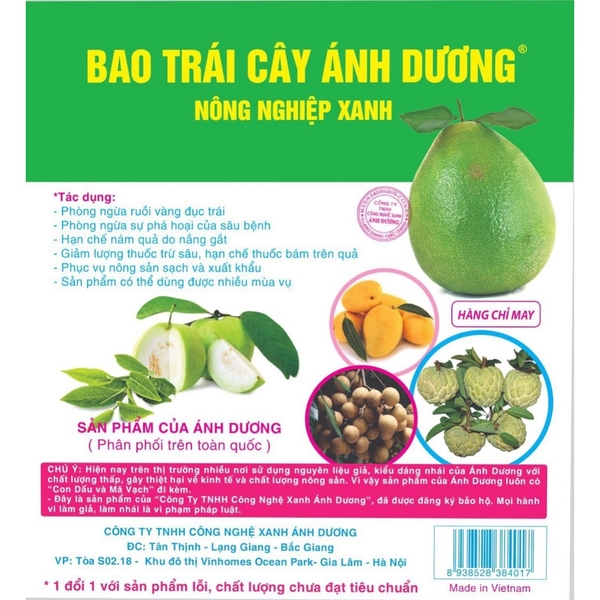 100 Túi Bọc Trái Cây Bưởi, Ổi, Xoài, Na thương hiệu Ánh Dương, dùng 3-4 mùa (có nút cài) - Người Làm Vườn
