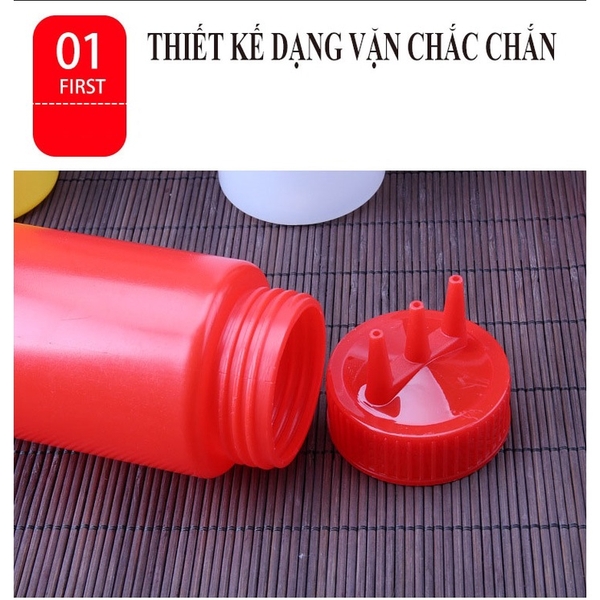 Chai bóp nước sốt thực phẩm, chai gia vị cà chua sốt, loại 3 vòi phun - HVL TEA