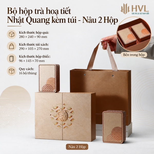 Bộ hộp trà hoạ tiết Nhật Quang Kèm Túi