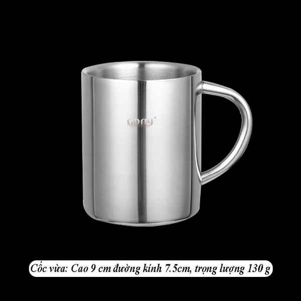Cốc inox cách nhiệt, có quai, có nắp, cứng bền, cách nhiệt, ca inox 304 cao cấp - HVL TEA