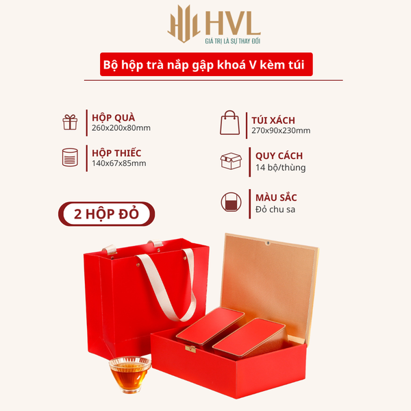 Bộ Hộp Trà Nắp Gập Khóa V Kèm Túi – Nhiều Màu, Nhiều Quy Cách