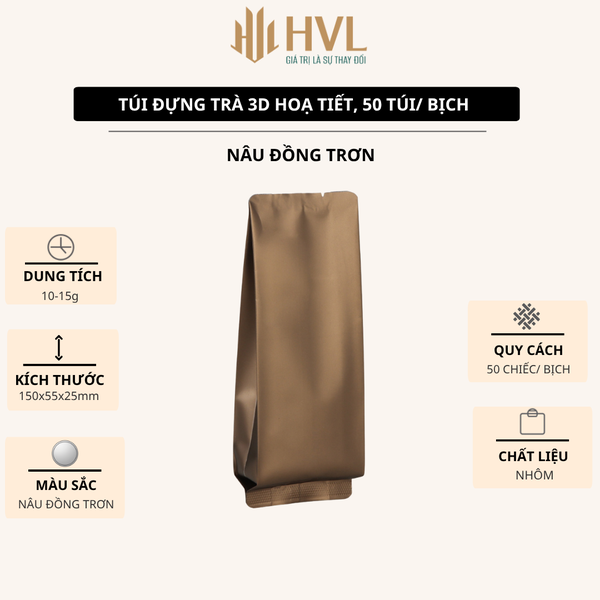 Túi Đựng Trà 3D Nhôm Trơn & Nhám 15x5.5x2.5cm – 50 Túi/Bịch