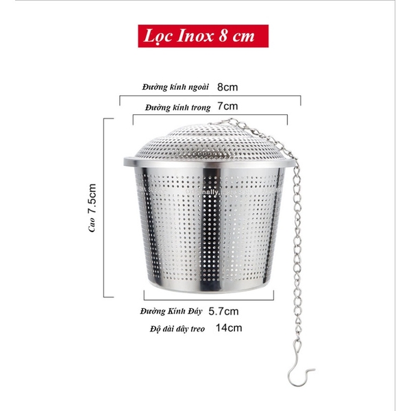 Lọc trà inox 304 hình trụ, có dây treo, không gỉ, nhiều kích thước - HVL